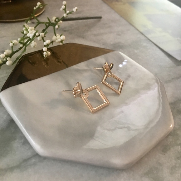 'Harlow' Square Geometric Ear Jacket Gold Earrings - Picture 4 of 5